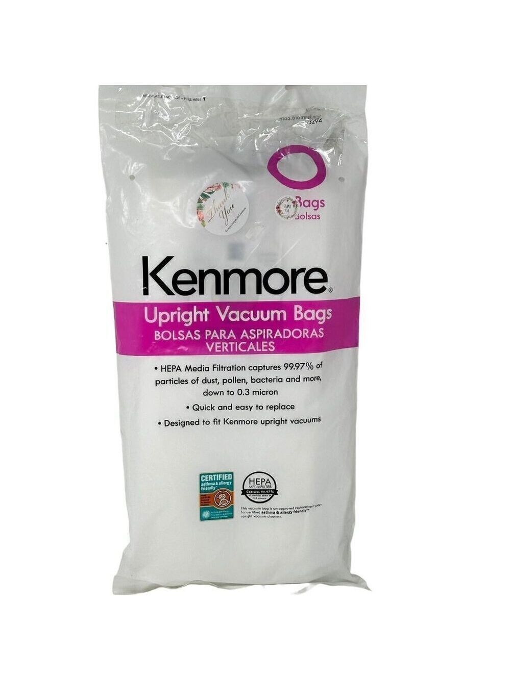 Kenmore 53294 Type O Vacuum Bags HEPA for Upright Vacuums Style